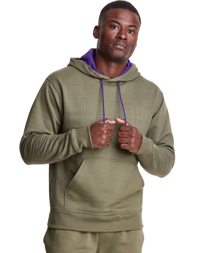 Sudadera Con Capucha Champion Hombre - Powerblend All Over Logo ( Verde Oliva ) 6720598-TO